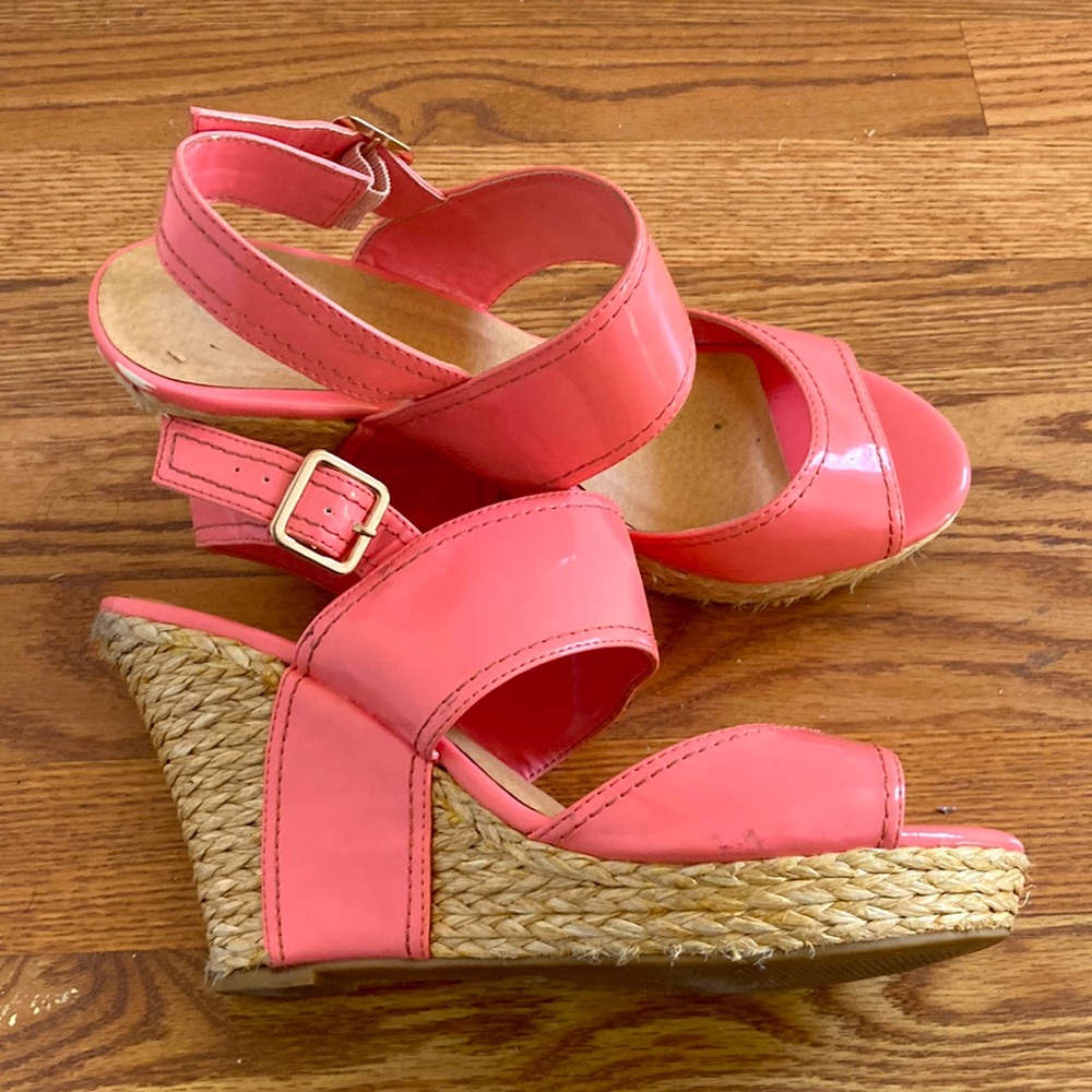 Coral Pink wedge sandals